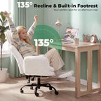 HOMRELEXA Criss Cross Office Chair with Armrests & Wheels, Comfy Velvet Vanity Chair, Ergonomic Executive Gaming Computer Chairs with Foot Rest, Wide Seat Reclining Desk Chair, White