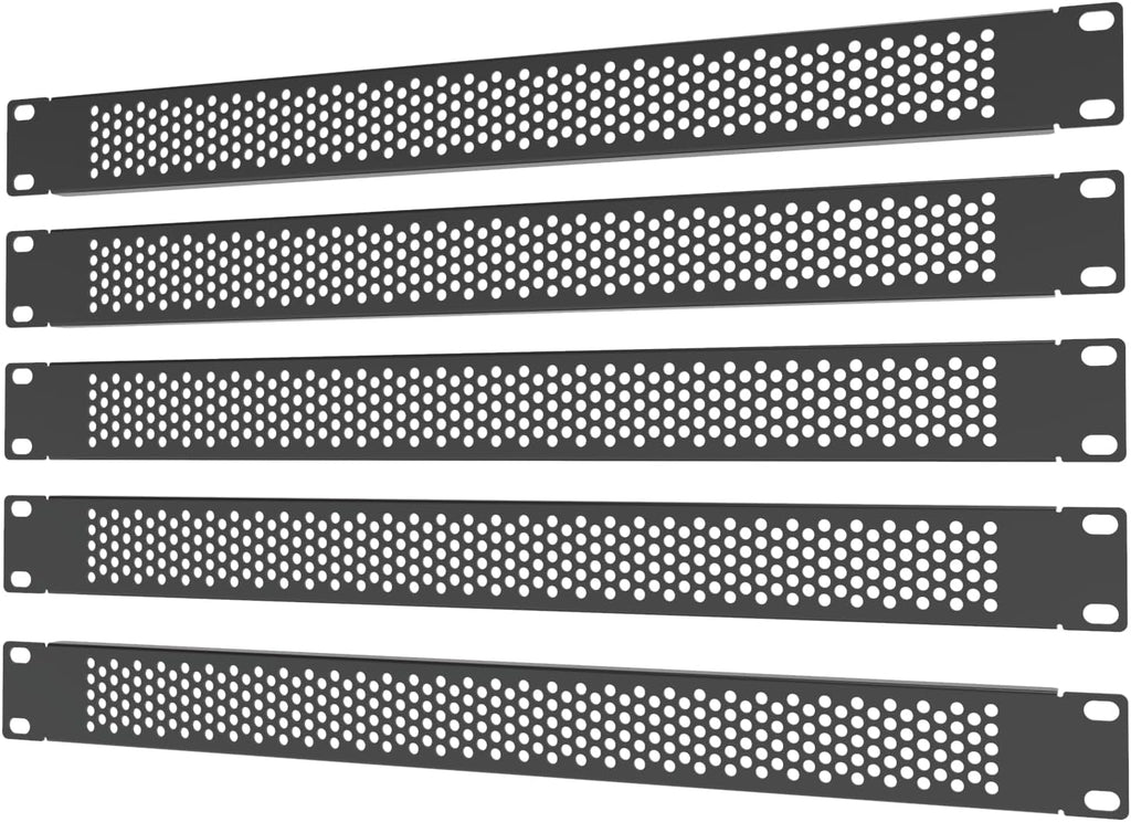 5 Pack 1U Venting Blank Panel - Steel Blank Rack Mount Panel Spacer for 19in Server Rack Cabinet or Enclosure, Black (1UVBP5PC)