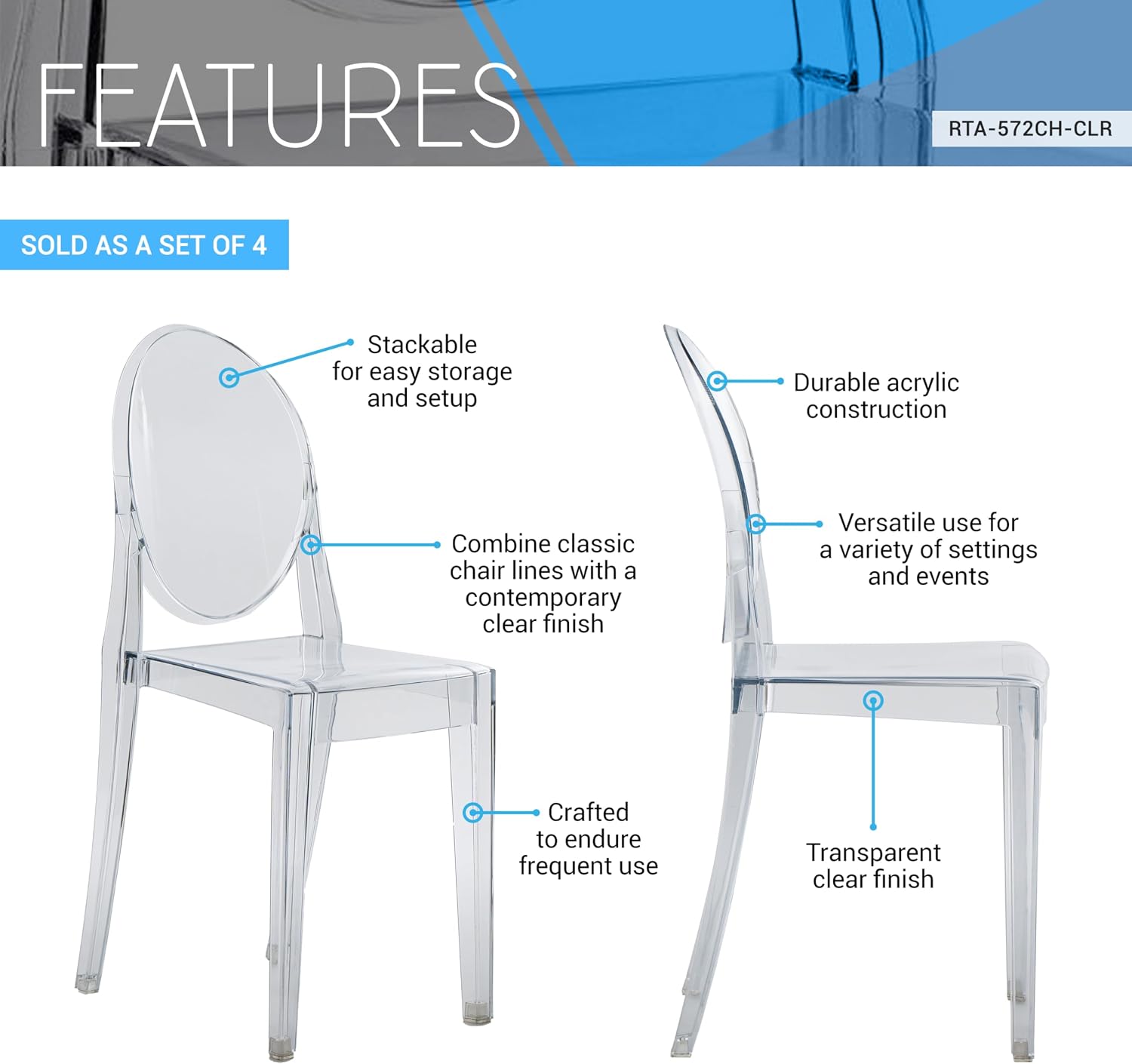 Stackable Acrylic Ghost Event Chairs – Set of 4
