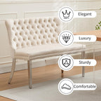 Shenyon Velvet Upholstered Dining Bench with Back, Tufted Loveseat Bench with Silver Stainless Steel Legs and Nailhead Trim, Banquette Seating for Dining Room, Kitchen, Entryway (Beige, Dining Bench)