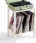 LELELINKY 2-Tier Record Player Stand with Vinyl Record Storage up to 100 Albums, Bedroom Record Holder and Multi-Functional End Table for Living Room, Grey White
