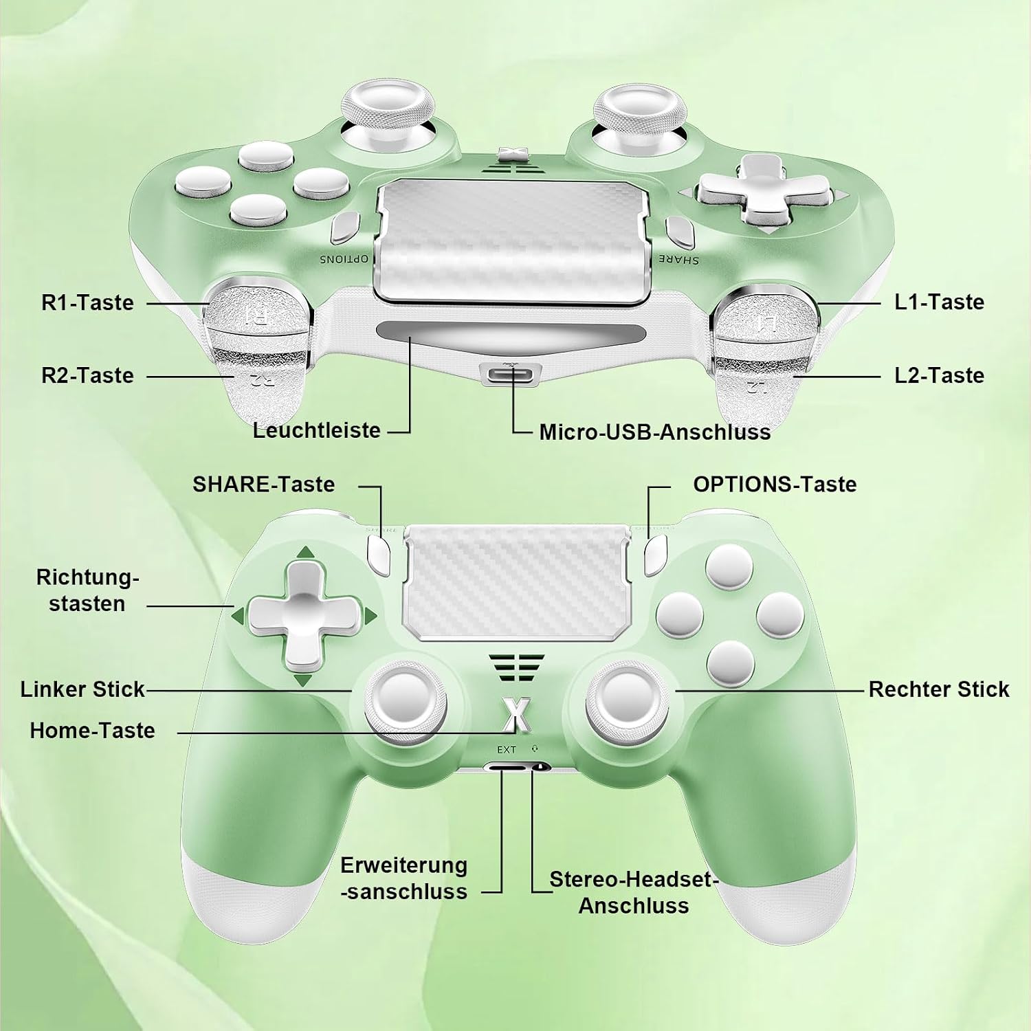 Puiseno Wireless Controller for PS-4, Dual Vibration Game Joystick/Motion Sensing/Touchpad/Speaker/3.5mm Audio Jack Headphone, Upgraded Six-Axis Sensor, Compatible with PS4/Slim/Pro Console/PC (green)