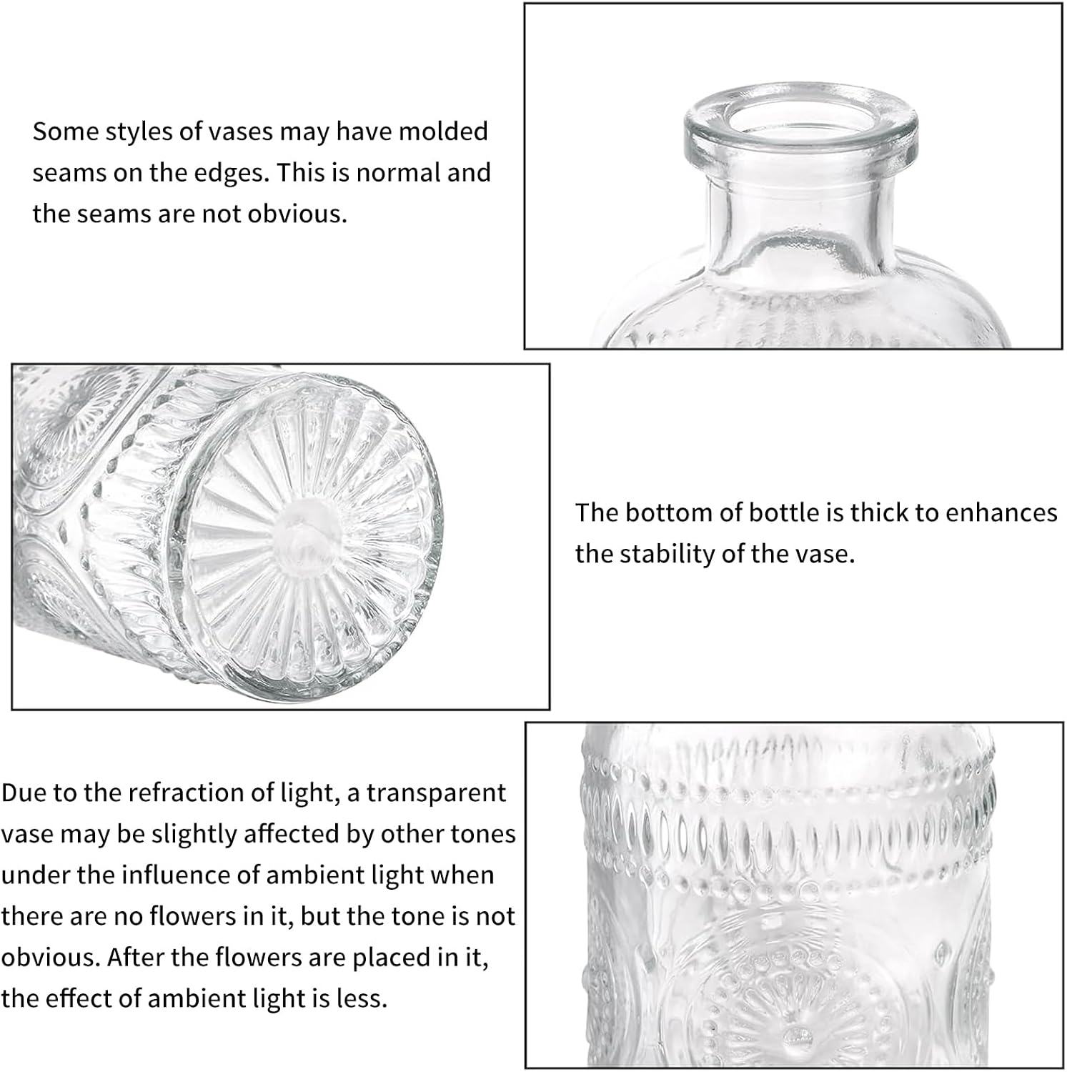 Fixwal Set of 5 Bud Vases, Small Vase for Flowers, Glass Vase for Home Decor, Wedding Decorations, Clear Flower Vases for Centerpieces, Vintage Vase for Home Decor