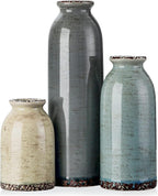 CWLWGO-Ceramic Flower Vase Set of 3, Pottery Decorative Vases for Modern Farmhouse, Living Room Kitchen Table Centerpieces, Idea Bookshelf Mantel and Entrance Decor - Multicolor