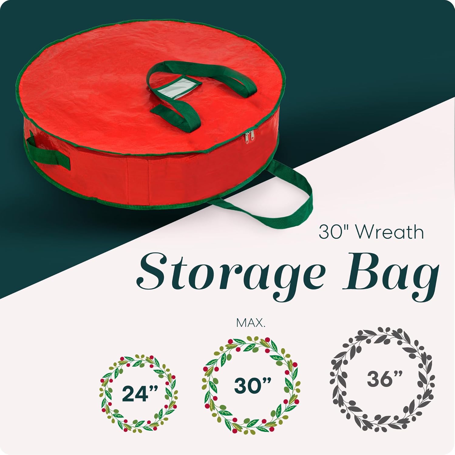 Handy Laundry Christmas Wreath Storage Bag - 2-PACK Durable, Tarp Material, Zipper, Sturdy Carry Handle, Dust, Pest Protection - Ideal Home, Garage Organization for Holiday Wreath Decoration (30")