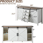 LUXOAK 60" Sideboard Buffet Cabinet with Storage Drawers for Kitchen, Dining Room, Rustic White