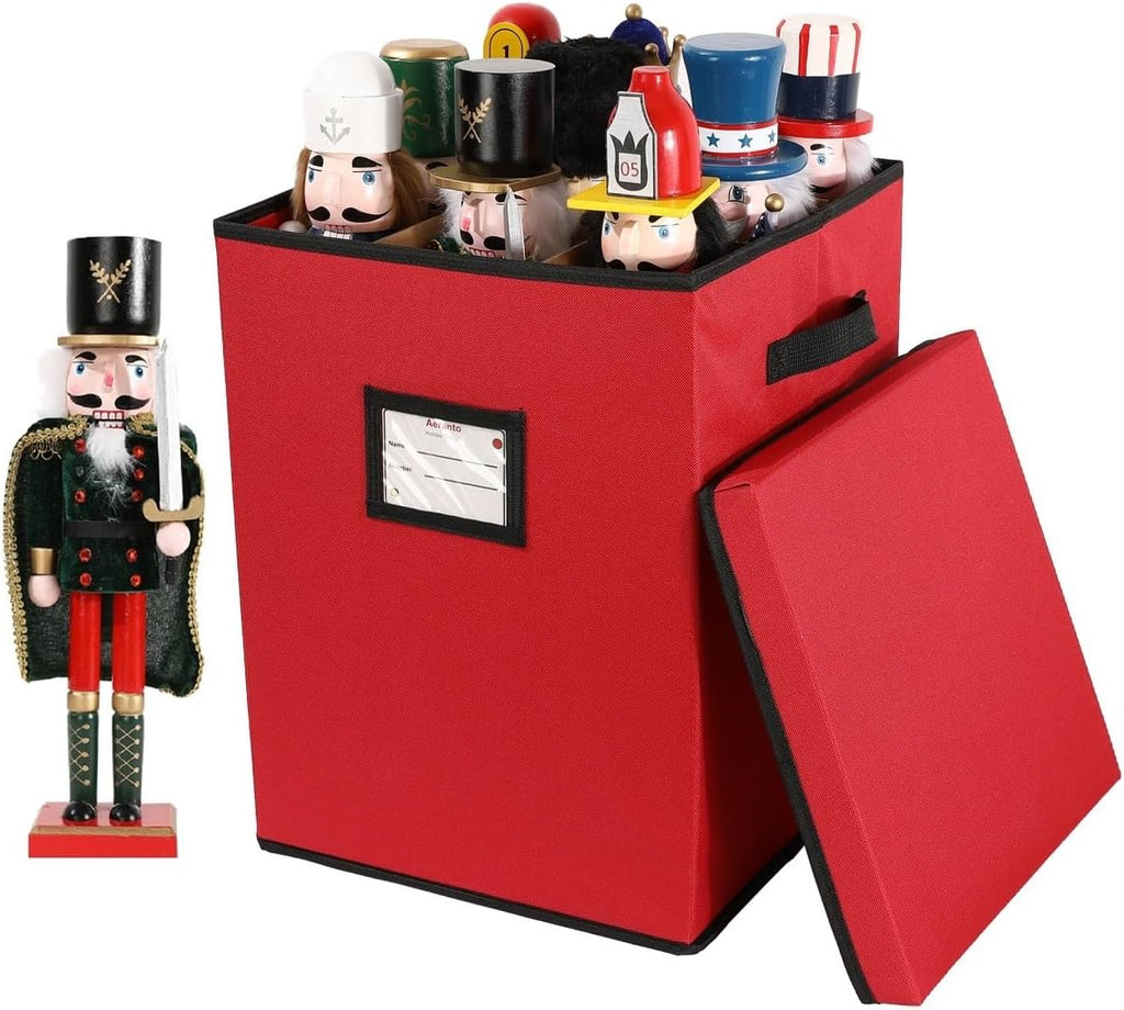 Christmas Nutcracker Storage Box with Lid – Holiday Figurine & Collectible Organizer with Adjustable Dividers, Fits 9-16" Tall Nutcrackers, Perfect for Holiday Figurines Storage