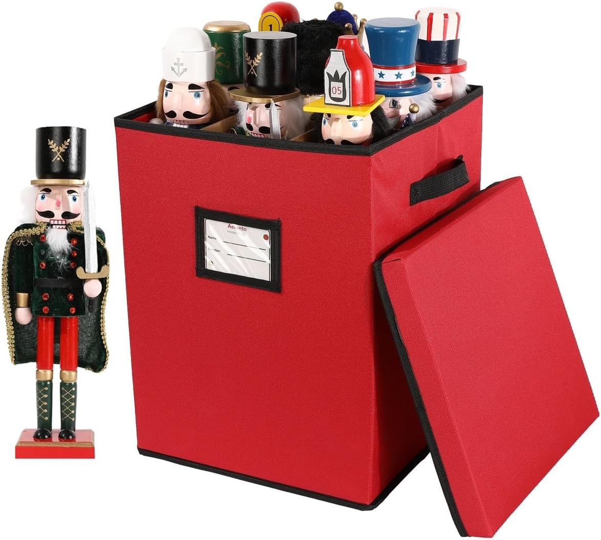 Christmas Nutcracker Storage Box with Lid – Holiday Figurine & Collectible Organizer with Adjustable Dividers, Fits 9-16" Tall Nutcrackers, Perfect for Holiday Figurines Storage
