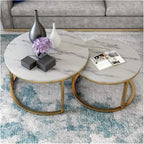 Coffee Table Set of 2， Nest of Tables Marble l White Modern Coffee Table Round Sofa Side End Table Living Room Balcony Nesting Tables，(80cm+60cm)