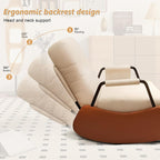 Rocking Chair Nursery with Foot Rest, Comfortable Upholstered Recliner Rocker with Side Pocket and Adjustable High Backrest, Soft Corduroy Modren Rocking Chair Living Room Bedroom, Beige