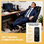 Massage Office Chair with Foot Rest and Heating, Executive Ergonomic Reclining Leather Office Chair, Big and Tall Desk Chair with Vibration Massager, Computer Gaming Chair for Home & Office Black
