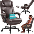 Heavy Duty Executive Office Chair, 500lbs Big and Tall Office Chair with Wide Seat, Reclining Ergonomic Desk Chair with Footrest PU Leather Computer Chair for Home Office, Red Brown
