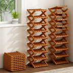 9-Tier Bamboo Shoe Rack, Foldable Portable Storage, Vertical Shoe Shelf for Entryway, Bedroom, Hallway, Small Spaces - Multi-Functional Organizer Brown