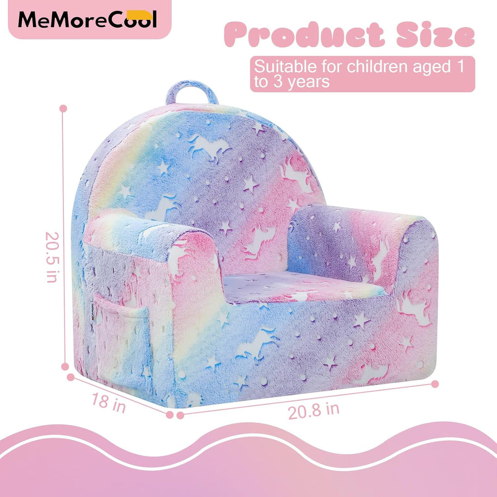 MeMoreCool Comfy Kids Chair for Ages 3+, Glow Unicorn Kids Reading Chair, Soft Plush Kids Armchair, Cozy Foam Kids Armchair for Kids Room, Living Room, Playroom, Reading Nook