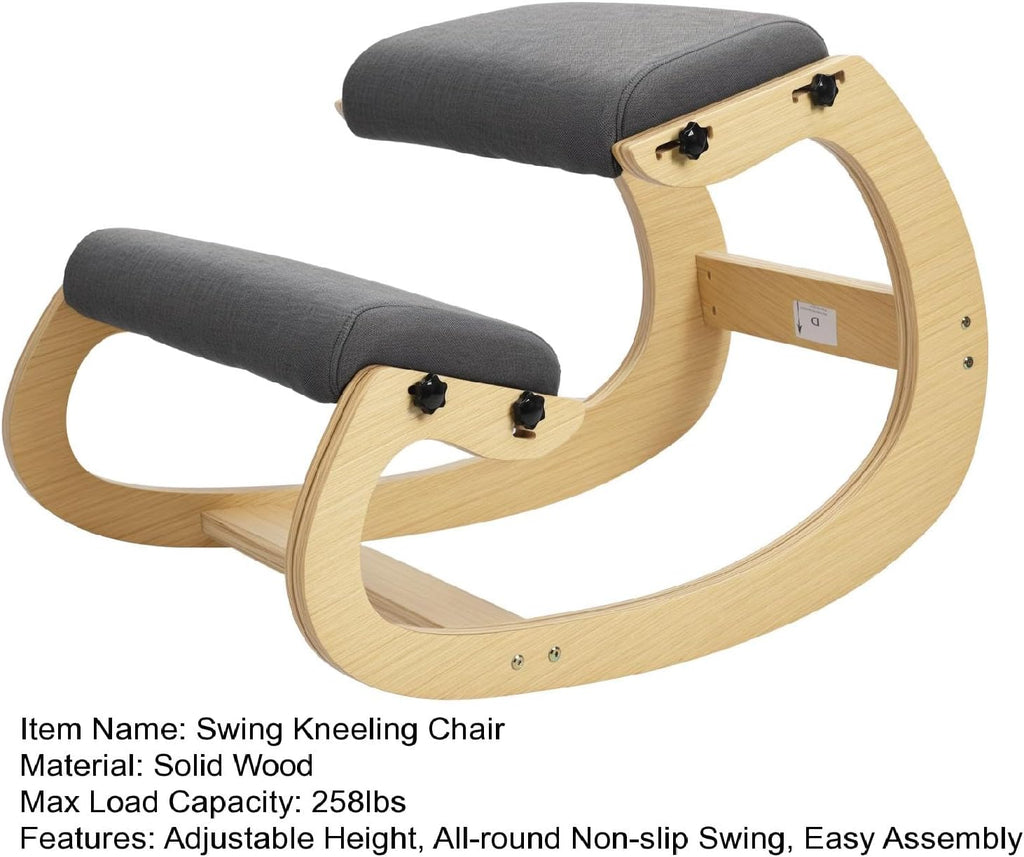 Ergonomic Kneeling Chair,Adjustable Height Rocking Knee Chair Posture Chair Thickened Wood Student Studying Upright Posture Chair,258lbs Capacity Rocking Knee Chair for Home Office Gift 1 Set