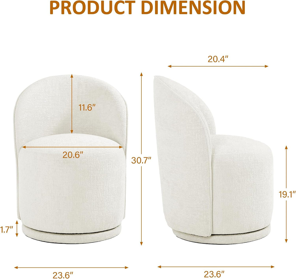 Lumibee Swivel Barrel Dining Chairs, Modern Upholstered Round Dining Chairs with 360° Rotation, Comfy Chenille Fabric Armless Accent Makeup Vanity Chair for Dining/Living Room Makeup Room, Beige