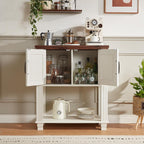 SAVOR LIFE Farmhouse Coffee Bar Table with 2-Door Cabinet, Kitchen Storage Cabinets with Open Shelf, Coffee Station for Dining Room, Kitchen, Hallway, Living Room, White