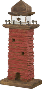 Deco 79 Wood Light House Decorative Sculpture Distressed Home Decor Statues with Blue and Brown Accents, Set of 2 Accent Figurines 5" W, 10" H, Red