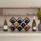 Metal Wine Rack – Matte Black Carbon Steel, 10-Bottle Countertop & Hangable Wine Holder, Modern Geometric Design, Rustproof, Under-Cabinet Display, No Assembly Needed for Countertop Use