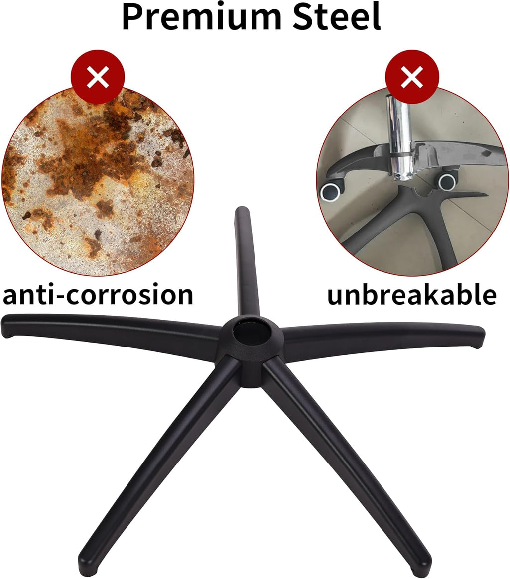 Frassie Heavy Duty Gaming Office Chair Metal Base Set Replace Part with Bottom Plate Stand Cylinder, 5 Wheels Bell Glides Replacement (Black)