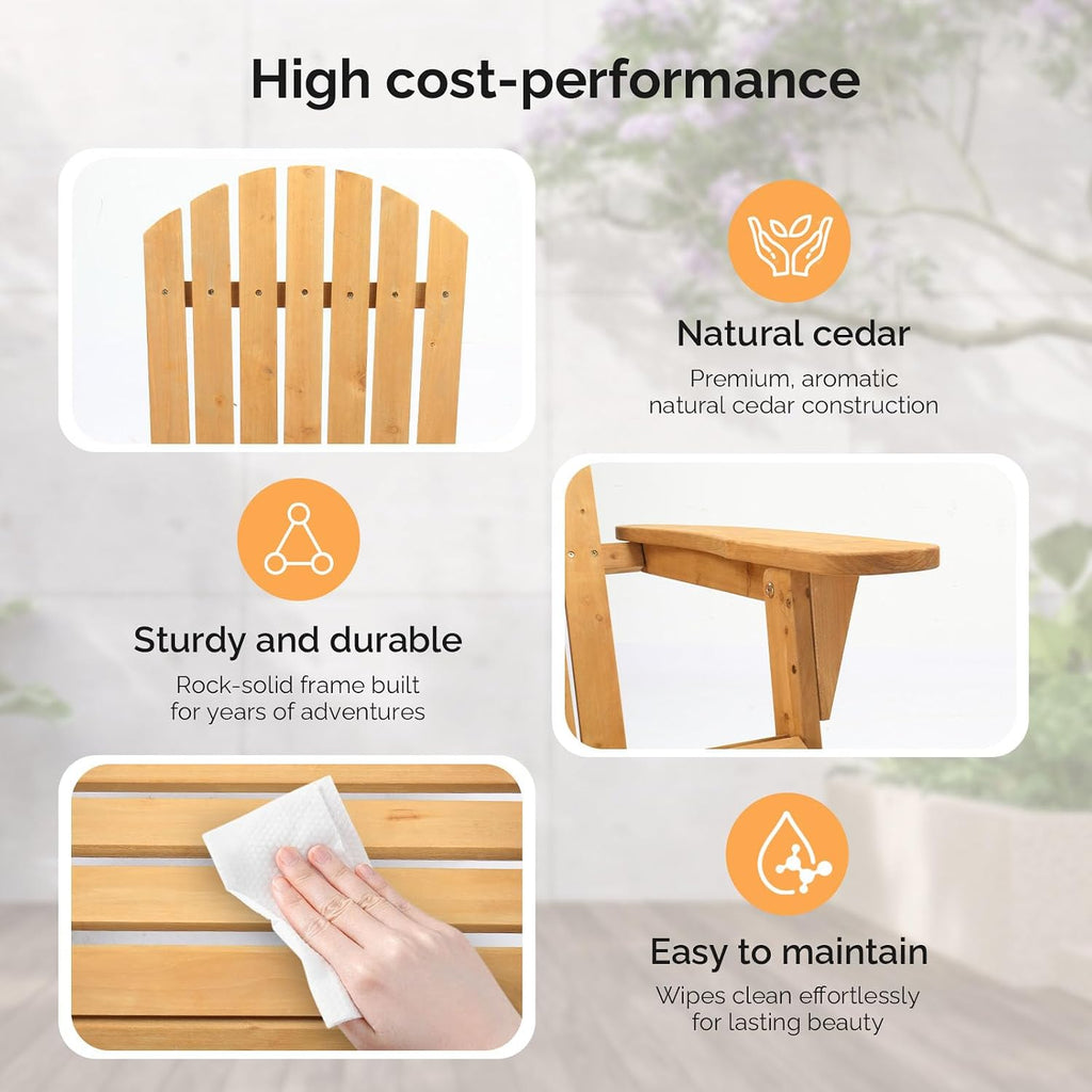 VINGLI Folding Adirondack Double Chair, Wood Adirondack Chairs for Outdoor, with Small Storage Table, Foldable Fire Pit Chairs for Patio, BBQ, Porch, Yard, Pool