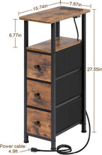 LOAKEKEL Narrow Nightstand with Charging Station