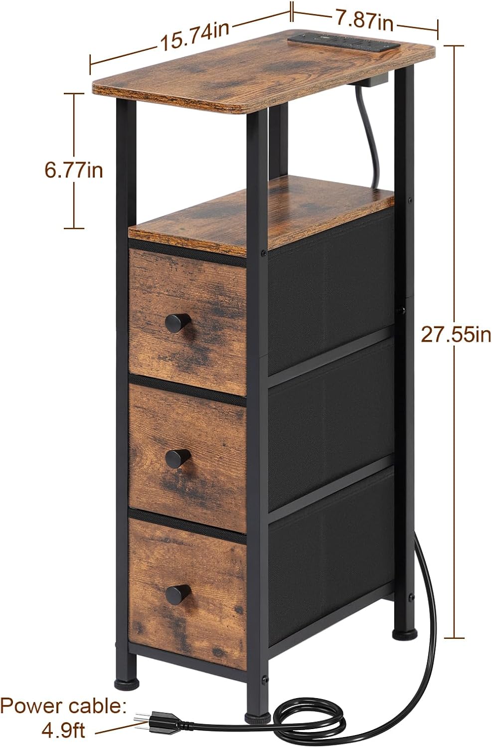 LOAKEKEL Narrow Nightstand with Charging Station