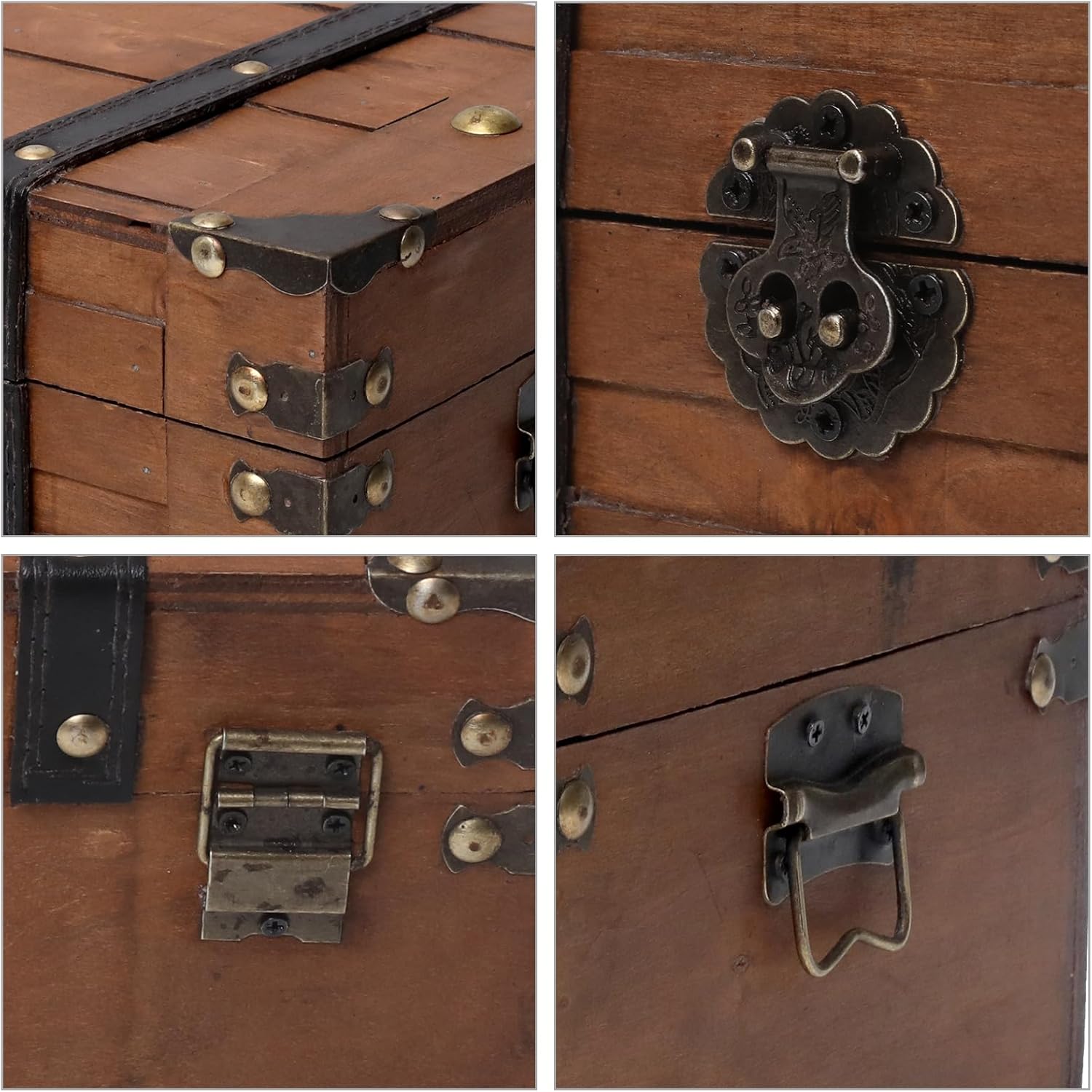 DECOR4SEASON Vintage Wooden Treasure Chest (11" x 7.1" x 5.5") - Decorative Pirate Box with Sturdy Hinged Lid - Antique Style Storage Trunk for Classroom, Keepsakes, & Party Props - Brown