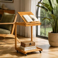Solid Wood C-Shaped Side End Table with Casters, Adjustable Tilt Top Mobile Laptop Desk, 2-Tier Rolling Sofa Table with Storage Shelf for Couch & Bed, Living Room Easy Assembly Wood Natural BJ101-OA