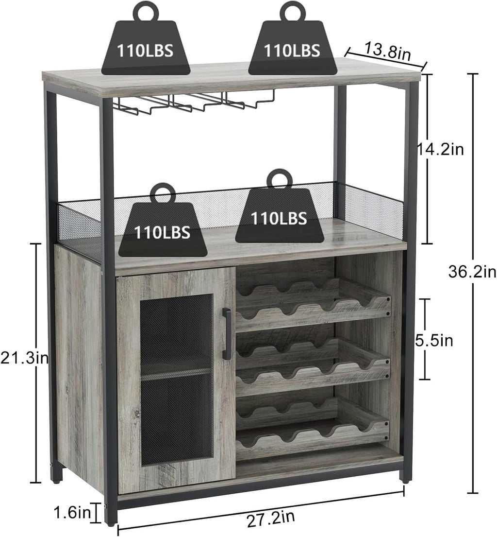 IDEALHOUSE Wine Cabinet with Large Storage Space and Detachable Rack, Small Sideboard and Buffet Cabinet with Mesh Door, Grey