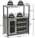 IDEALHOUSE Wine Cabinet with Large Storage Space and Detachable Rack, Small Sideboard and Buffet Cabinet with Mesh Door, Grey