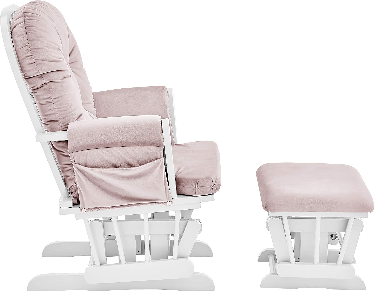 Glider and Ottoman White Wood and Pink Fabric