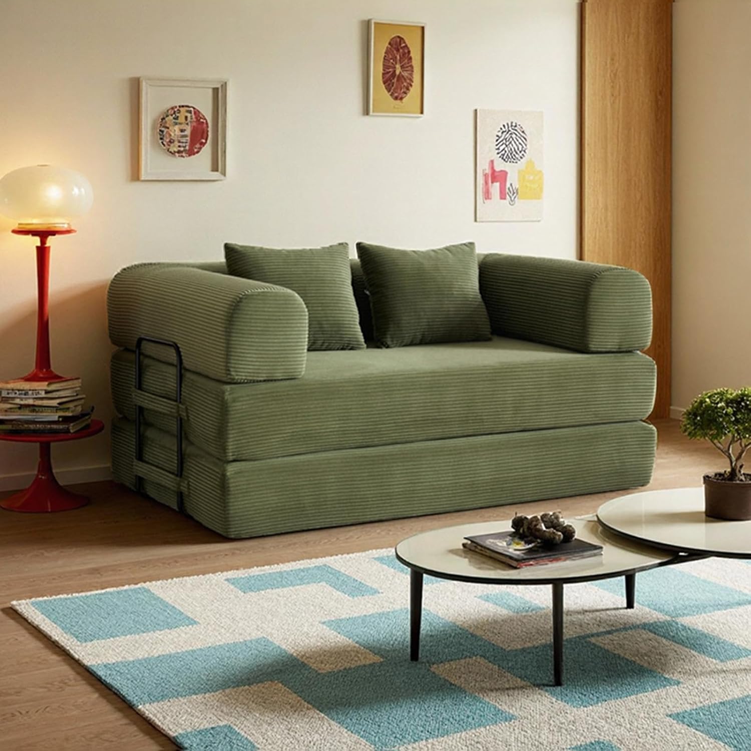 59in Convertible Sofa Bed, Corduroy Boneless Couch Bed, Futon Sleeper Sofa Pull Out Bed, Foldable Couch for Living Room Apartment, No Assembly Required