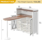 DWVO Home Bar Unit with LED Lights ＆ Wine Cabinet, Farmhouse Bar Cabinet with Wine Storage, Mini Bar Table Coffee Cabinet with Glasses Holder Hanger Footrest for Home Kitchen Pub, White&Walnut
