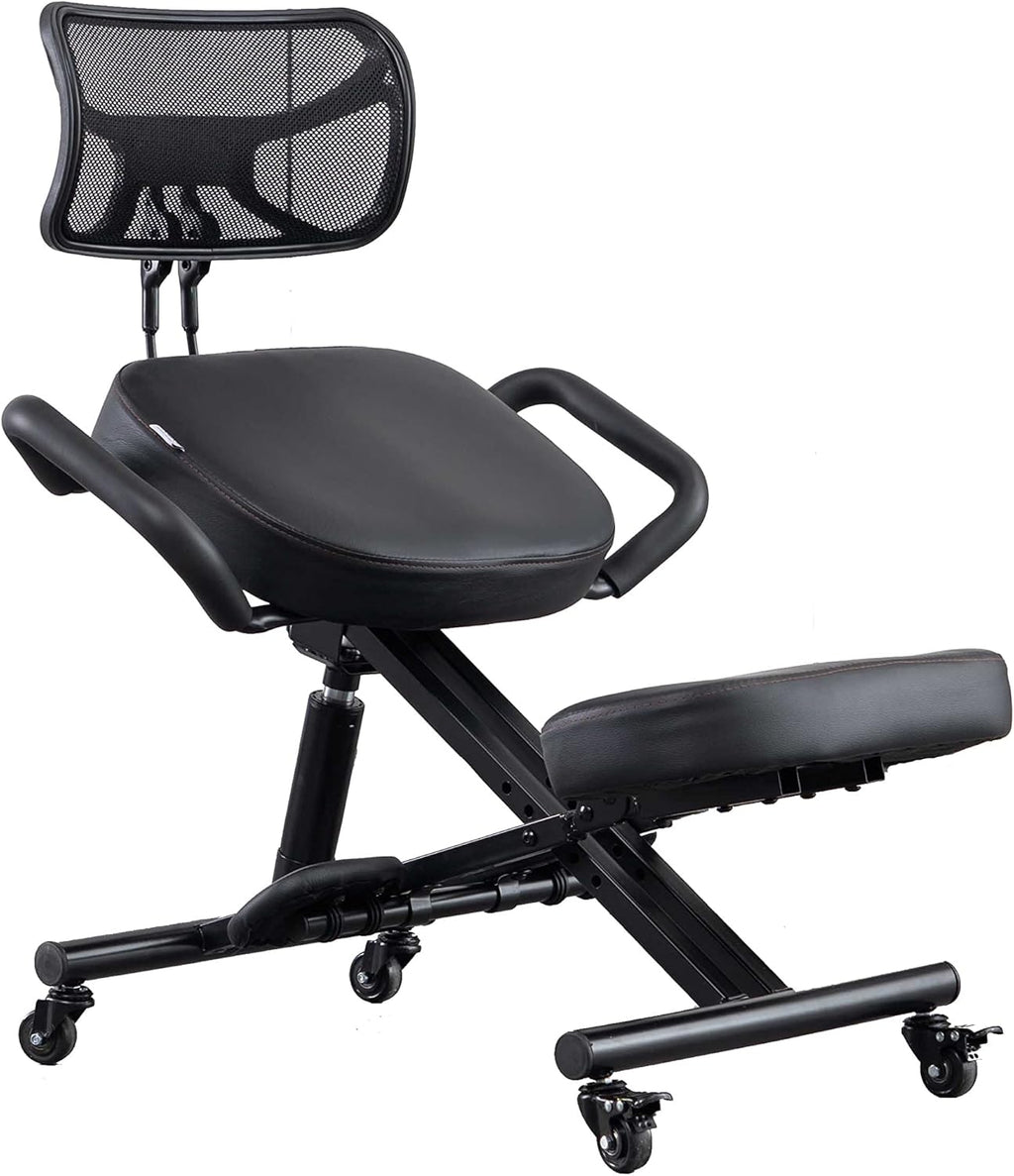 Ergonomic Kneeling Chair with Back Support and Wheels, Adjustable Balance Chair for Office and Home, Black