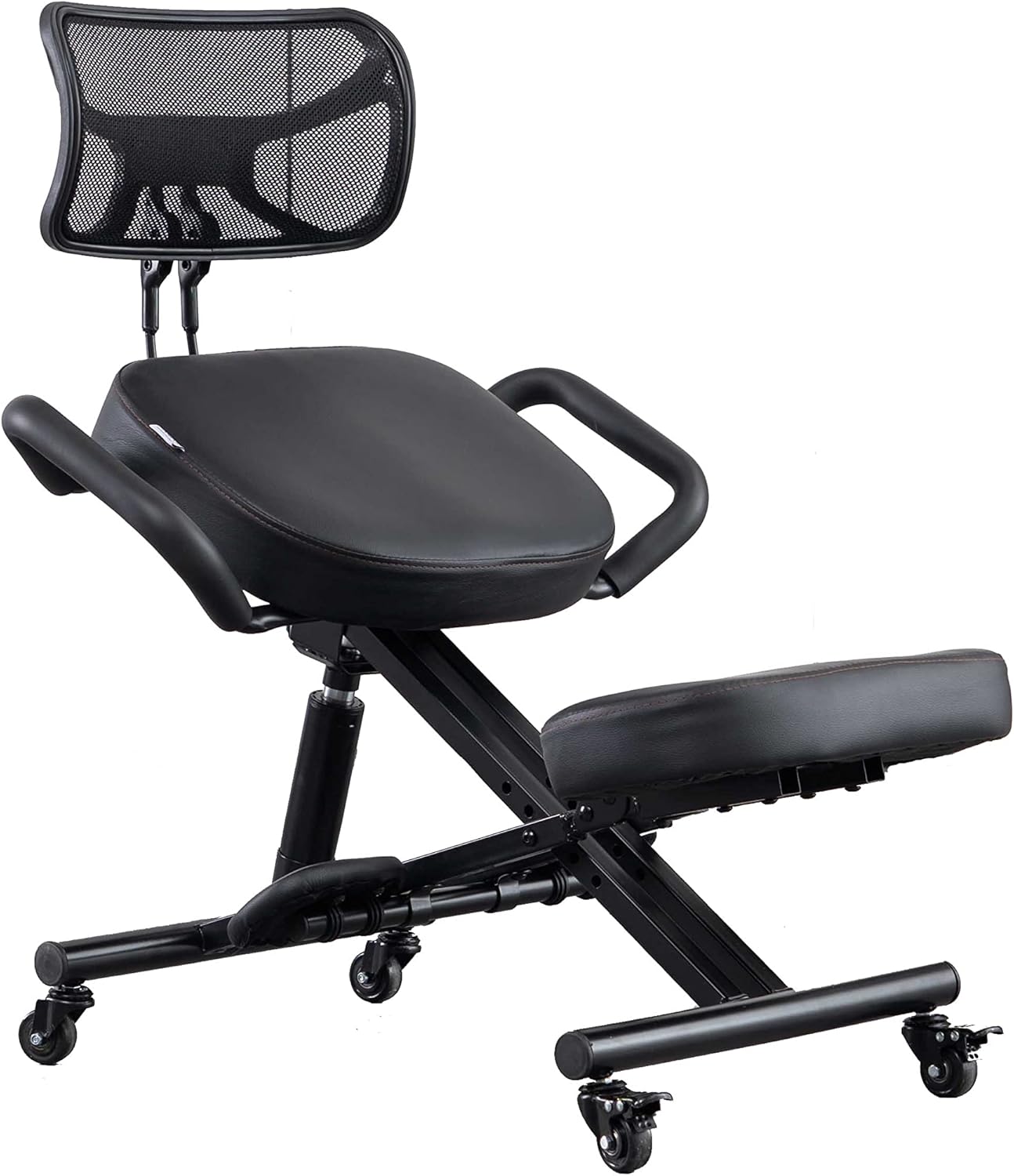 Ergonomic Kneeling Chair with Back Support and Wheels, Adjustable Balance Chair for Office and Home, Black