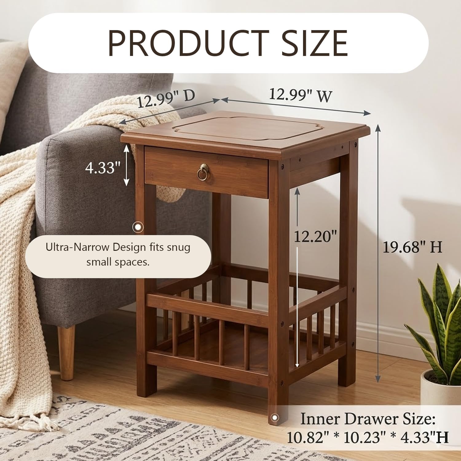 YUNMUARY-End Tables Living Room,Sofa Table, Farmhouse Side Table with Drawers,12.99 Inches Wide Small End Tables for Small Spaces,Narrow Nightstand for Bedroom.Easy Assembly.