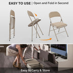 VINGLI 6 Pack Folding Chairs with Padded Seats, Metal Frame with Fabric Seat & Back, Capacity 350 lbs, Khaki, Set of 6