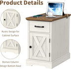 HOMMPA 23.6'' Farmhouse Narrow End Table w/Charging Station Rustic White