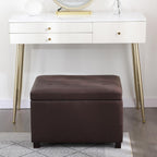 Asense 24-Inch Storage Ottoman Bench,Foot Stool Ottoman with Storage, Faux Leather Upholstered Foot Rest Seat with Safety Hinge,Wood Legs Stool for Living Room, Bedroom,Entryway,Chocolate Brown