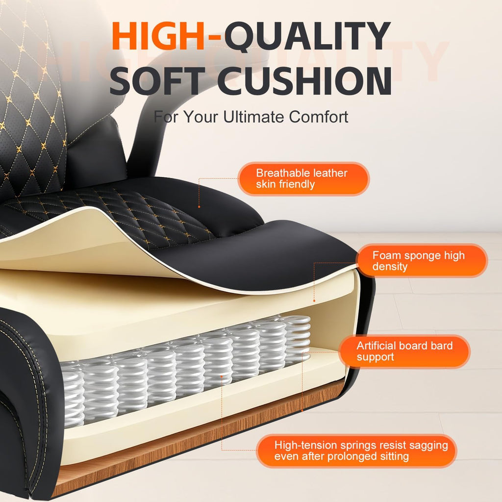Big and Tall Office Chair 600lbs, Heavy Duty Ergonomic Executive Desk with Adjustable Armrests, Wide Seat, PU Leather Fabric, Air-Adjust Lumbar, Comfortable Office Chair for Heavy People