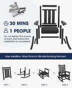 KINGYES Oversized Outdoor Rocking Chair Set of 2, All-Weather Patio Rocking Chairs for Porch, HDPE Outdoor Patio Recliner Rockers with High Back & Wide Seat for Garden, Lawn, Black
