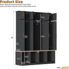 Hall Tree with Bench and Shoe Storage Compartments, Particle Board Multi-Functional Entryway Cabinet with 4 Hanging Hooks, Black