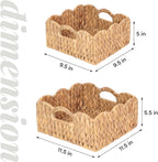 Scalloped Baskets (Natural-Set of 2) Basket Living Room Organizer, Water Hyacinth Baskets For Decor, Woven Basket for Bathroom, Bedroom, Laundr (2, Light Brown)