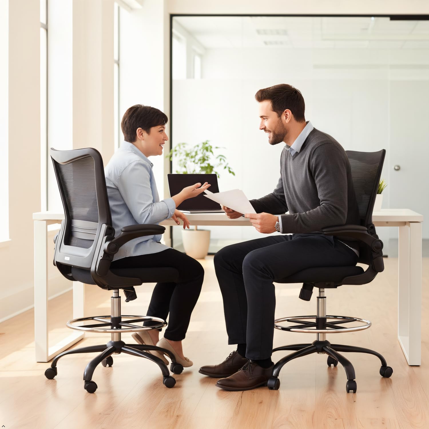 Drafting Chair,Tall Office Chair for Standing Desk,Office Drafting Chair with Footrest Ring,High Office Chair with Tilt Back,Extra Tall Office Chairs with Flip Up Armrest
