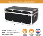 Large Essential Trunk With Wheels, Tray, & Lid Organizer - 32"x18"x14", 1000+ lbs Capacity. Strong, USA Made Summer Camp Footlocker, and Secure College Dorm Storage Chest