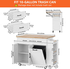 Bigbiglife Kitchen Island with Storage, 39.8" Rolling Kitchen Island Cart with Drop Leaf & Storage - Mobile Kitchen Organizer with Wheels, Rubberwood Top, Trash Can Cabinet & Towel Rack, White
