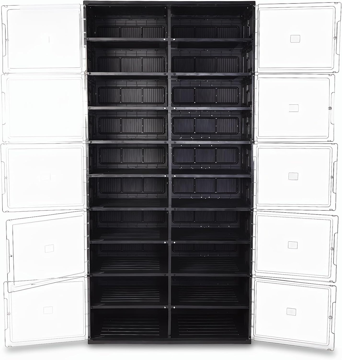 10-Tier Foldable Shoe Rack Organizer with Clear Doors, Collapsible Shoe Storage Cabinet Holds 40 Pairs, Stackable Plastic Shoe Shelf for Closet, Entryway, Bedroom, Easy Assembly 70.3" Tall