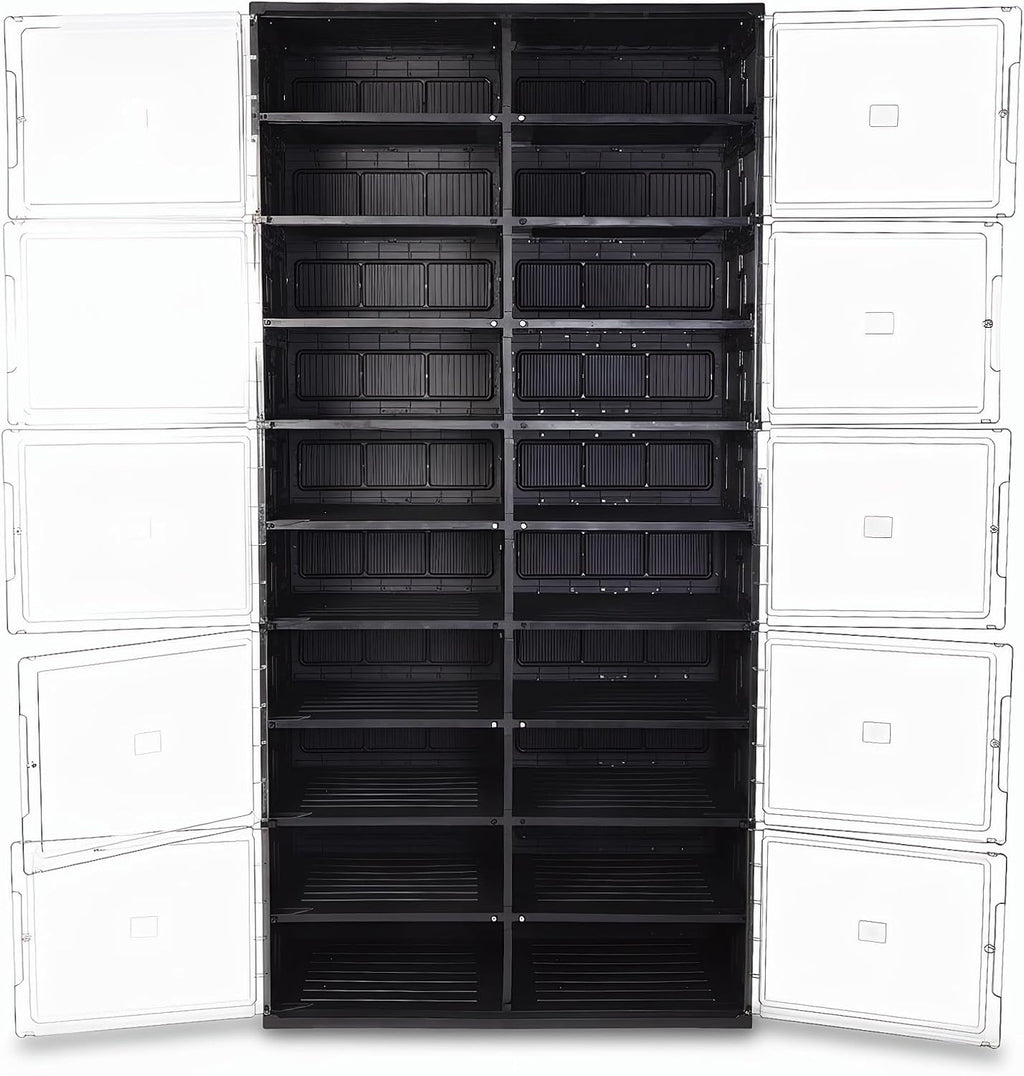 10 Tiers 40 Pairs Easy Assembly Shoe Shelves Organizer with Doors Foldable Shoe Rack Organizer Cabinet for Closet Entryway Living Room