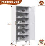75.3" H Kitchen Pantry Cabinet with 5 Adjustable Shelves, Farmhouse Metal Pantry Cabinet with 2 Doors for Kitchen Home, Assembly Required,White